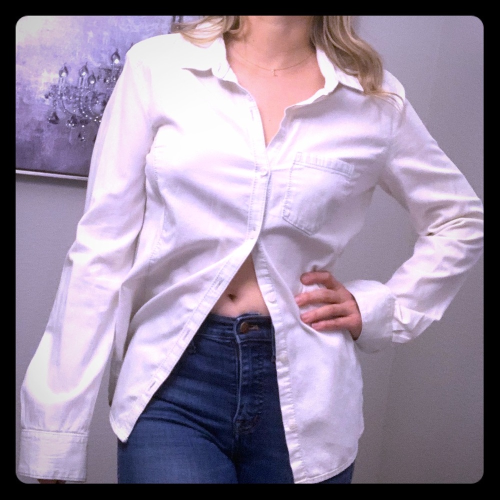 Light wash jean button-up.